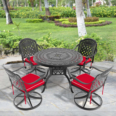 ROOM FULL All-Weather Cast Aluminum Dining Set Include 2 Swivel Chairs And Round Table With Frame