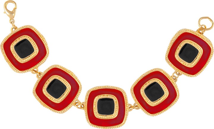 Susan Caplan Vintage 1980s Vintage Red & Black Enamel Bracelet