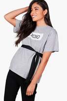 Thumbnail for your product : boohoo Maternity Laura Slogan Tie Waist Oversized T-Shirt