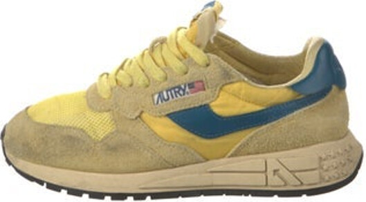 AUTRY Suede Low Top Athletic Sneakers Yellow Round-Toes Lace-Up Closure at Uppers