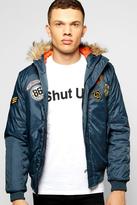 Thumbnail for your product : boohoo Fur Hooded Badged MA1 Bomber