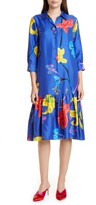Thumbnail for your product : La DoubleJ Getting My Croissant Floral Ruffle Silk Shirtdress