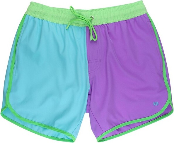 RuggedButts RuggedButtsUPF50+Men'sStretchDolphinHemSwimTrunks-NeonBrightAquaColorBlock,Men'sXXL