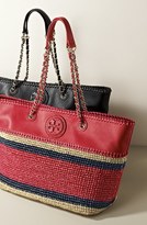 Thumbnail for your product : Tory Burch 'Marion' Leather and Crocheted Straw Tote