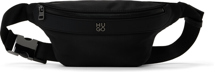 Hugo Black Stacked-Logo Twill Belt Bag