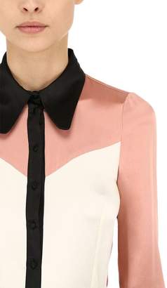 L'Autre Chose Contrasting Color Silk Satin Shirt