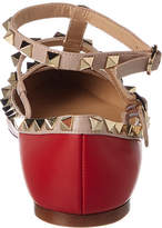 Thumbnail for your product : Valentino Cage Rockstud Leather Ballerina Flat