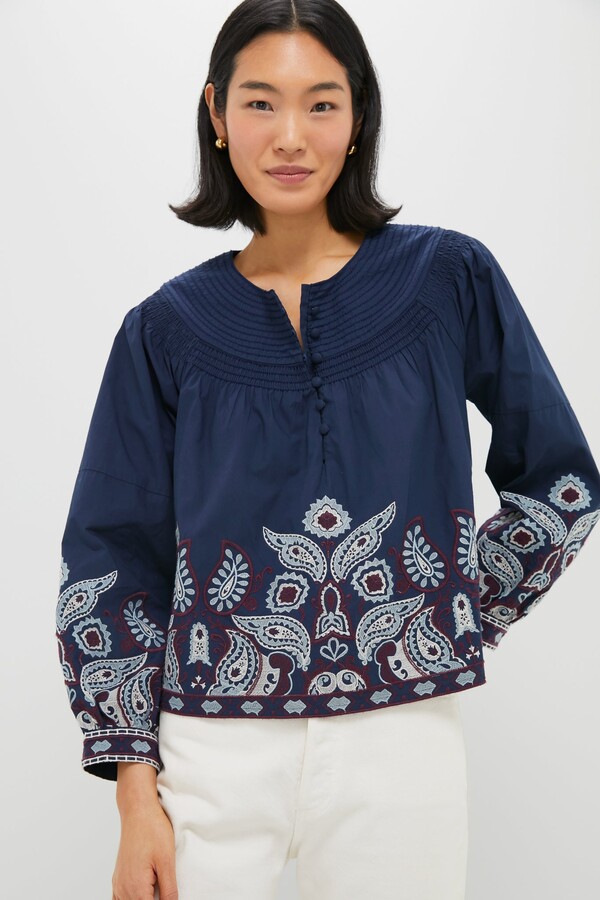 Tuckernuck Navy Embroidered Lucia Blouse