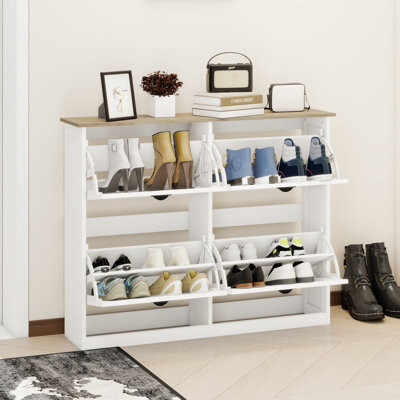 White Manufactured Wood Shoe Storage Bench