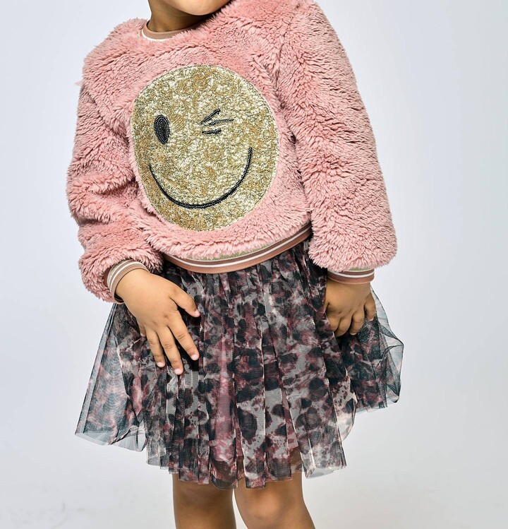 Baby Sara Sherpa Happy Face Dress In Mauve/brown