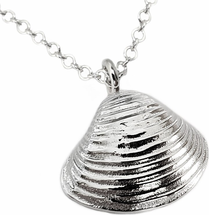 Etsy sterling Silver Clam Necklace Pendant - Shell Pendant Nautical Necklace Charm