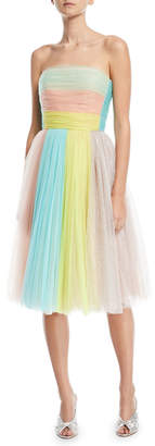 DELPOZO Colorblock Strapless Tulle Cocktail Dress