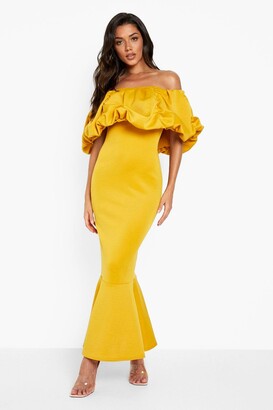yellow off the shoulder maxi dress
