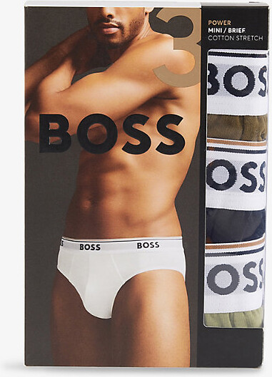 Mens 964 Open Miscellaneous Power Logo-Waistband Pack Of Three Stretch-Cotton Briefs M