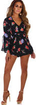 Thumbnail for your product : Pink Boutique Forever Romance Black Multi Floral Long Sleeve Wrap Playsuit