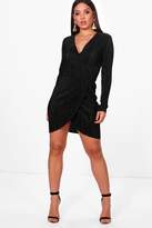 Thumbnail for your product : boohoo Pleated Long Sleeve Wrap Dress
