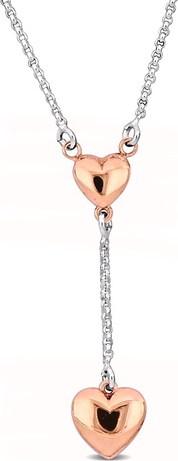 Mimi & Max Pink Drop Heart Necklace on Diamond Cut Rolo Chain in Sterling Silver - 16.5+1 in.