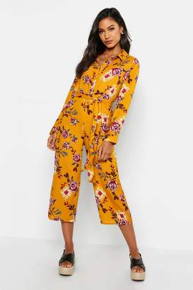 boohoo Floral Shirt Style Jumpsuit