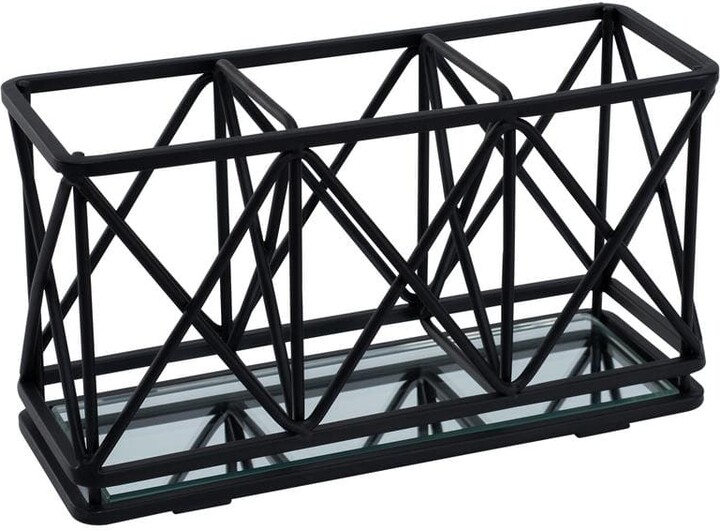 Home Details 3 Compartment Cosmetic Brush Pencil Holder in Matte Black