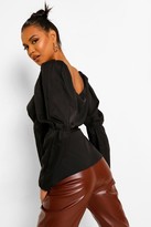 Thumbnail for your product : boohoo Puff Sleeve Woven Plunge Top