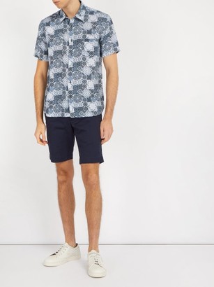 120% Lino Floral-print Short-sleeved Linen Shirt - Blue Multi