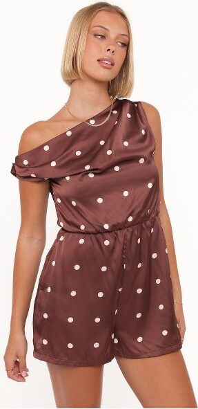 Petal and Pup CassidyOneShoulderRomper-BrownPolkaDotXS