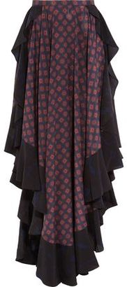Lanvin Asymmetric Ruffled Printed Silk Maxi Skirt
