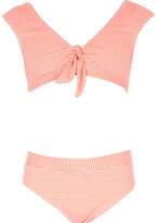 Thumbnail for your product : River Island Girls coral stripe knot front tankini set