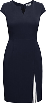 Rumour London Women's Mariana Midnight Blue Stretch Crepe Dress With Capped Shoulder & Pleated Deatail