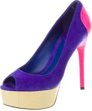 Brian Atwood Suede Colorblock Pattern Pumps