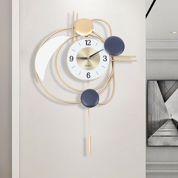 Oukaning Big Metal Wall Clock Battery Operated 3D Silent Modern Art