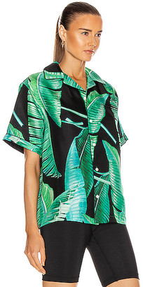 Amiri Banana Leaves Short Sleeves Pajama Shirt in Green,Tropical