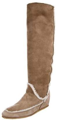 Lanvin Suede Shearling-Trimmed Boots