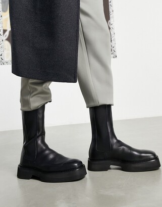 Asos Design High Chelsea Calf Boots In Black Leather On A Chunky Sole -  Shopstyle