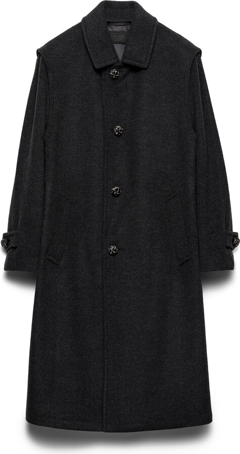 Prada Wool And Cashmere Coat Man Anthracite Gray Size 48
