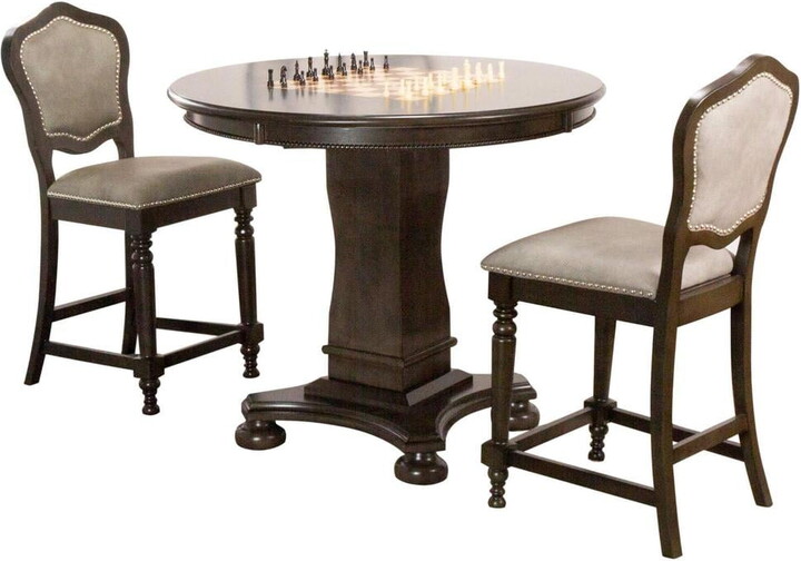 Sunset Trading Vegas 3-Piece 42.5" Wood Dining/Chess/Poker Table Set in Gray
