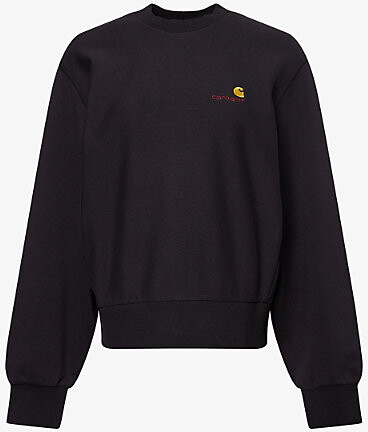 Carhartt Work In Progress Womens Black American Script Logo-Embroidered Cotton-Blend Sweatshirt Xs