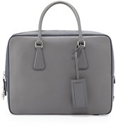 Thumbnail for your product : Prada Saffiano Bicolor Zip-Around Briefcase, Gray/Blue