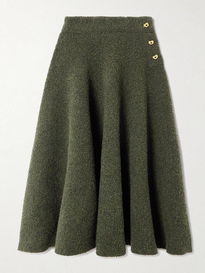 Bottega Veneta Wool-blend Bouclé Midi Skirt - Green