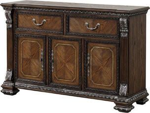 Benjara Naddy Brown Sideboard Buffet Console, Ornate Silver Design, 60 Inch