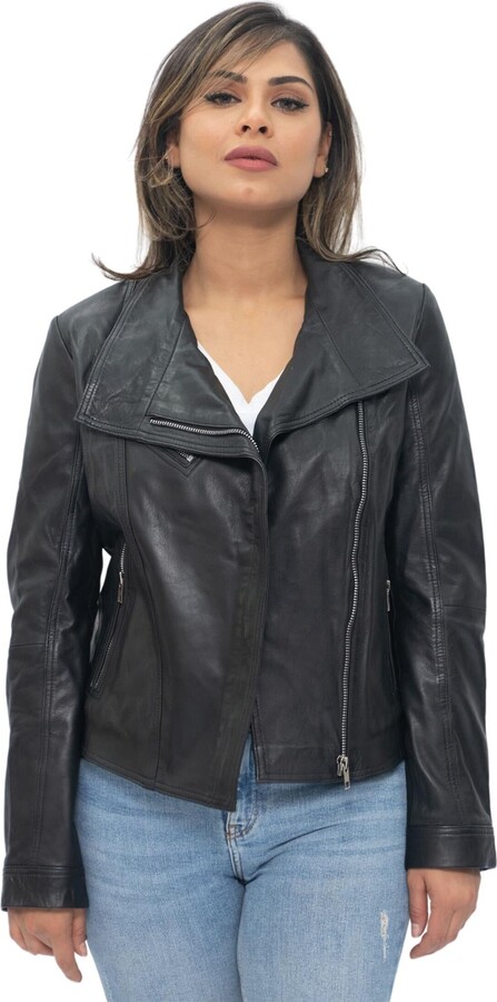 Infinity Leather Womens Leather Shawl Wrap Biker Jacket - Riga