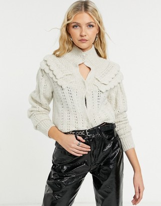 Topshop frill detail pointelle cardigan in ivory - ShopStyle