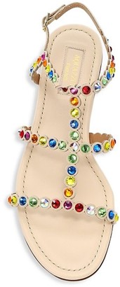Aquazzura Tequila Rainbow Crystal Embellished Leather Flat Sandals Shopstyle