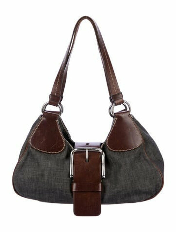 Prada LeatherTrimmed Denim Shoulder Bag Grey ShopStyle
