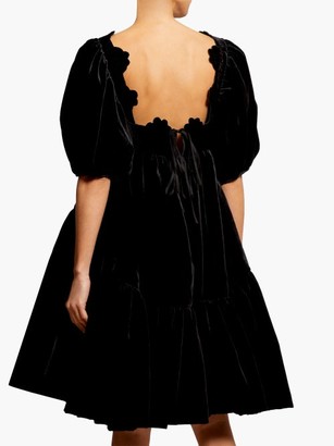 Cecilie Bahnsen Aviaja Puff-sleeve Tiered Velvet Dress - Black