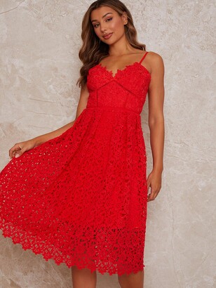 Chi Chi London Sleeveless Crochet Midi Dress - Red