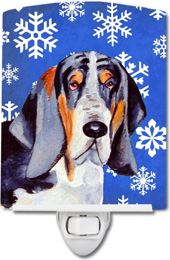 Caroline's Treasures LH9282CNL Basset Hound Winter Snowflakes Holiday Ceramic Night Light, 6x4x3", multicolor