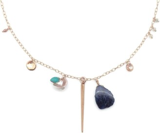 Chan Luu Blue and Aqua Mineral Stone with Simulated Pearl and Dagger Goldtone Charm Necklace