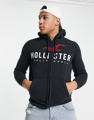 Hollister hoodie in black with chest logo - ShopStyle