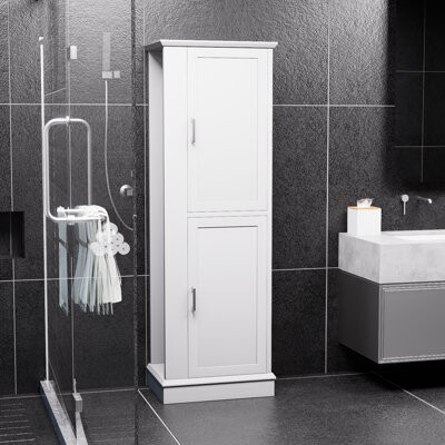 White Tall Bathroom Storage Cabinet, Freestanding Storage Cabinet With Hooks And Adjustable Shelves